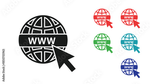 Global network icons with www and cursor symbols representing internet connectivity
