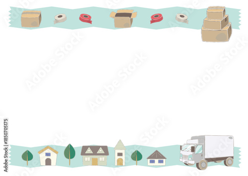 Moving and Delivery Town Frame Illustration