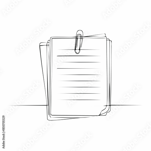 One line drawing of isolated vector object, papers with paper clip