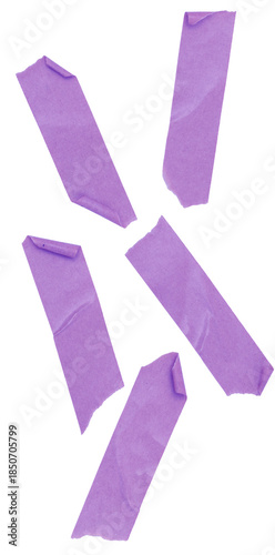 Obraz na płótnie abstract photograph of scattered purple washi tape strips on a transparent background showcasing texture, adhesive quality, and creative art applications