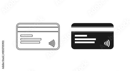 Contactless Credit Card Icons – NFC Payment, Cashless Transaction, Banking and Secure Payment Vector Illustration