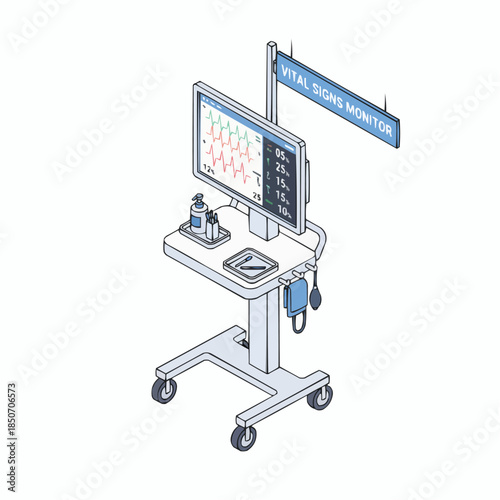 Medical Vital Signs Monitor Isometric Illustration