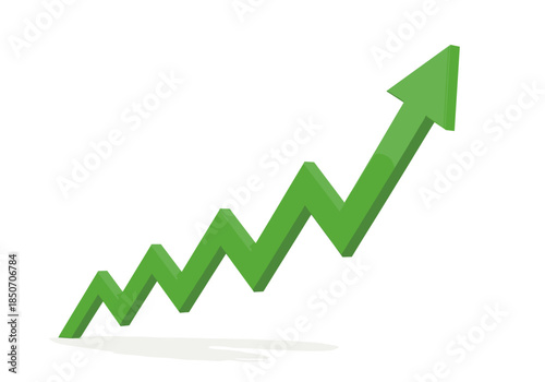 Business growth graph with upward arrow on white background showing financial progress and success
