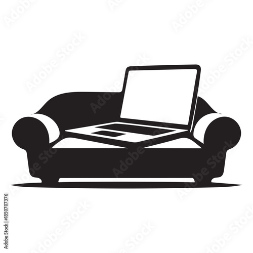 Laptop on comfortable sofa