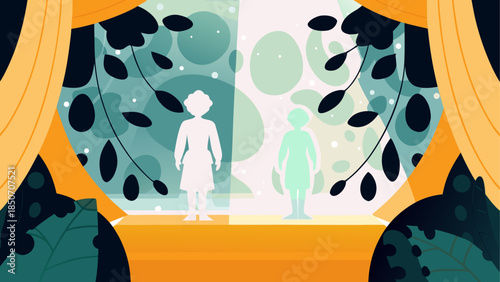 Silhouettes in a dreamlike landscape