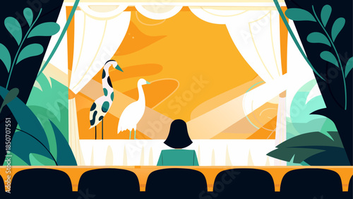 Woman watching bird puppet show