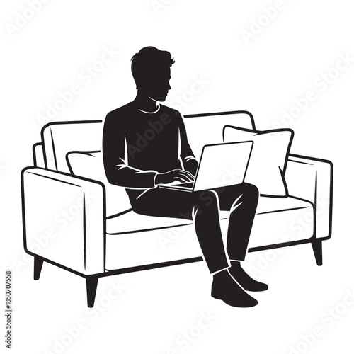 Man working on laptop at home