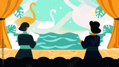 Women watching swans