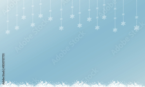 雪の吊り下げ背景イラスト – 水色グラデーションの冬デザイン