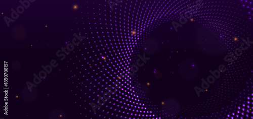Futuristic hi tech network dot purple connection on dark background.