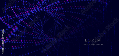 Futuristic hi tech network dot connection blue and pink on dark background.