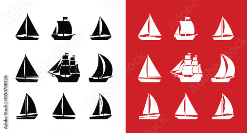 Sailboat silhouettes divided by color background