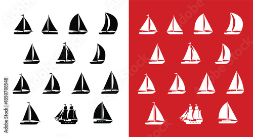 Sailboats on red and white backgrounds
