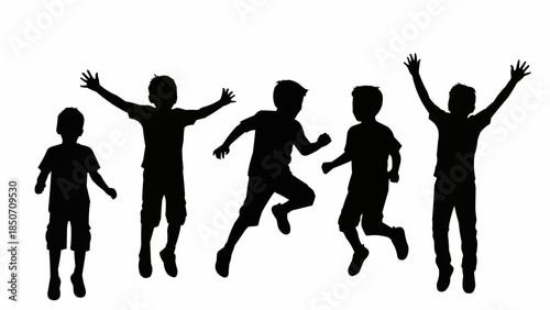 Group of Diverse Children Silhouettes Jumping and Playing Together.