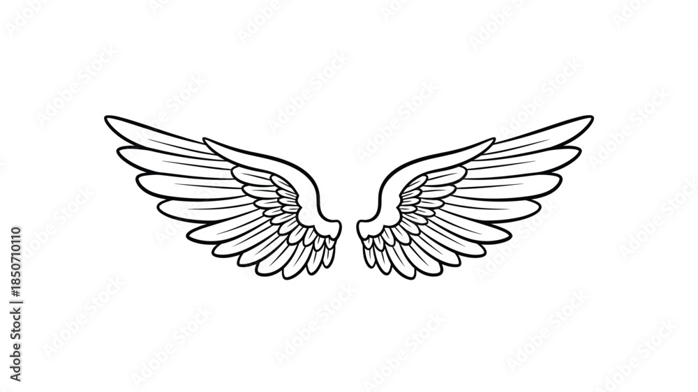 Obraz premium A simple black and white illustration of a pair of feathered wings