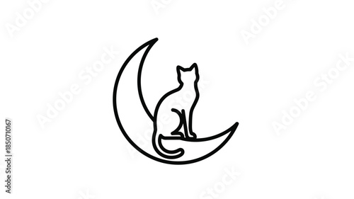 A simple black and white line drawing of a cat sitting on the moon
