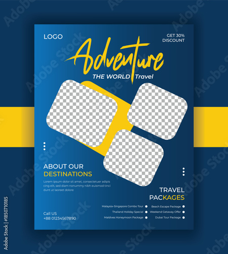 Adventure travel brochure template for exploring destinations worldwide
