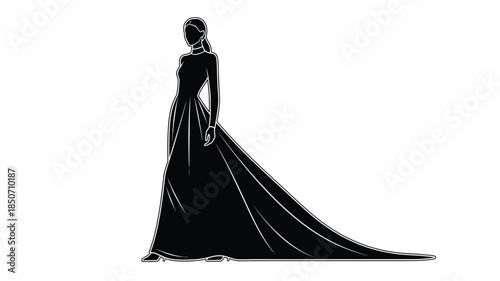 Elegant silhouette of a woman in a long flowing evening gown