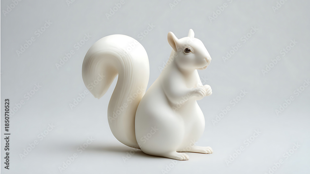 Obraz premium This scene shows a squirrel reimagined as a white sculpture, balancing cuteness and elegance with a simple and calm design.