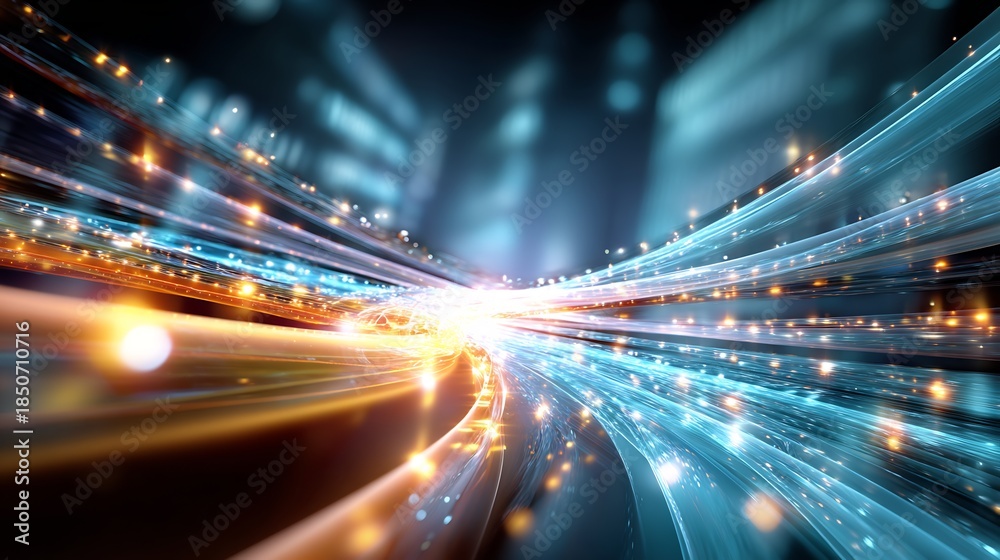 Fototapeta premium Technology business background glowing digital data streams abstract server room lighting futuristic corporate style