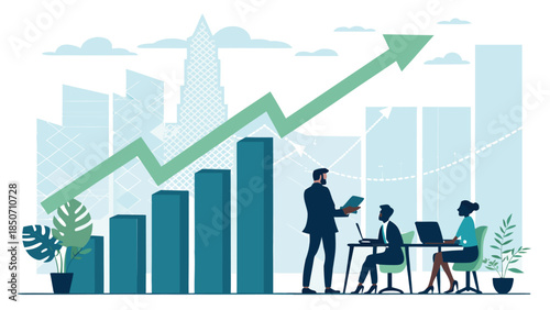 Business Team Analyzing Global Strategy and Financial Growth Charts