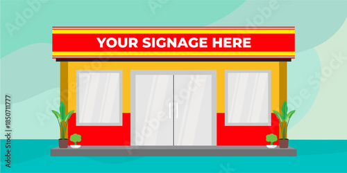 Flat design store front with place for name