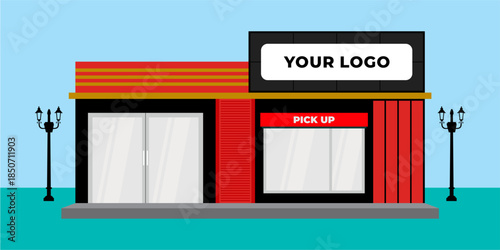 Flat design store front with place for name