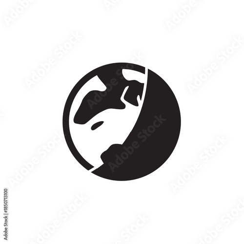 Simplified Globe Earth Icon with Land Masses Representing Global Connection and World Travel on Isolated White Background