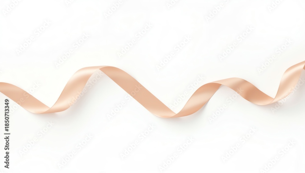 Fototapeta premium Elegant beige satin ribbon flowing gracefully in soft waves against a pristine white background, perfect for gift wrapping, invitations