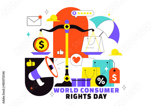 World Consumer Rights Day Vector Illustration on March 15 Featuring Shopping Bags Symbolizing Respected And Protected Consumer Rights