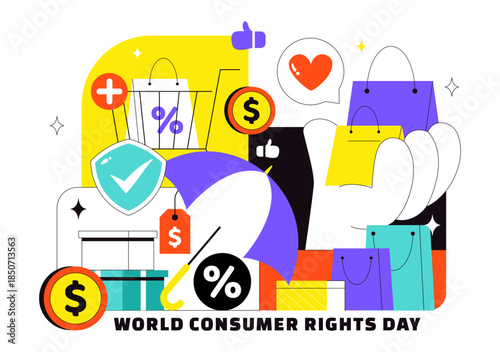 World Consumer Rights Day Vector Illustration on March 15 Featuring Shopping Bags Symbolizing Respected And Protected Consumer Rights