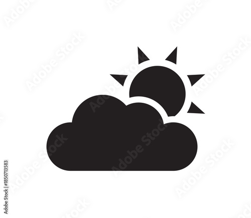 Partly Cloudy Weather Icon with Sun Behind a Cloud on Isolated White Background