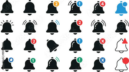 Notification Bell Set With Different Alerts And Colors For App And Web Interface