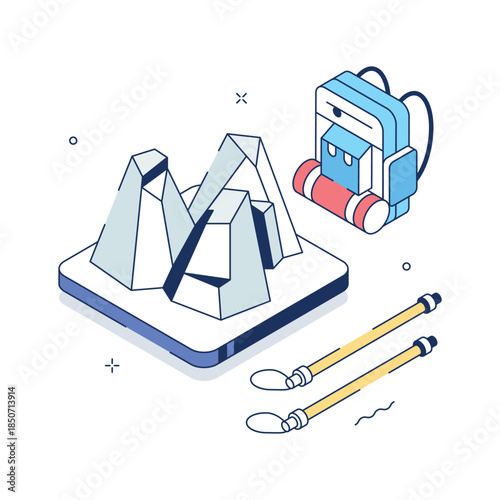 An eye catching isometric illustration of mountain hiking in trendy style