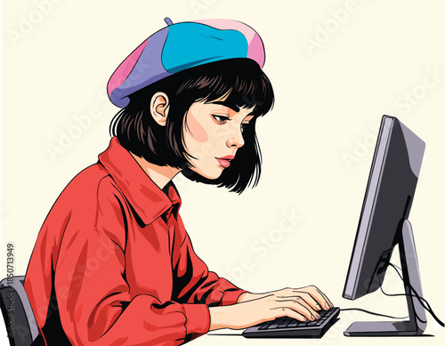 056-21-Woman artist working on computer creating digital art