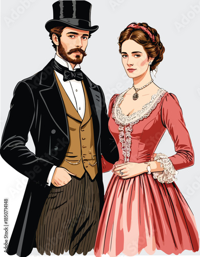 056-24-Victorian couple standing together portraying elegance and vintage style
