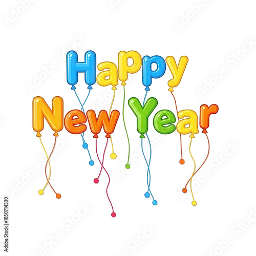 Vibrant Happy New Year celebration with colorful balloons