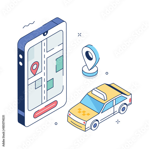Take a look at this trendy isometric online cab booking illustration