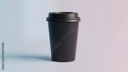 Minimalist black matte coffee cup mockup on dark background, 3D render