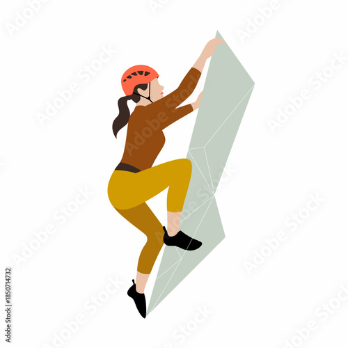 An adventurous woman in a helmet climbs a rock wall, showcasing determination, strength, and the thrill of outdoor activities, inspiring others to embrace challenges.