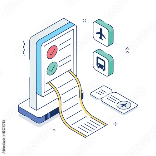 Check this modern isometric illustration of ticket terminal, editable vector