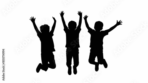 Three Silhouettes of Children Jumping Joyfully.