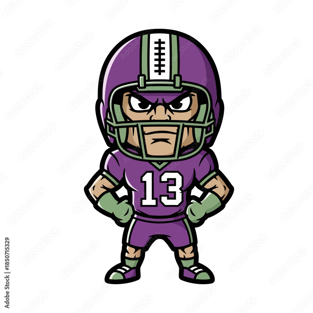 Fototapeta premium Cartoon American Football Player Character with Number 13.