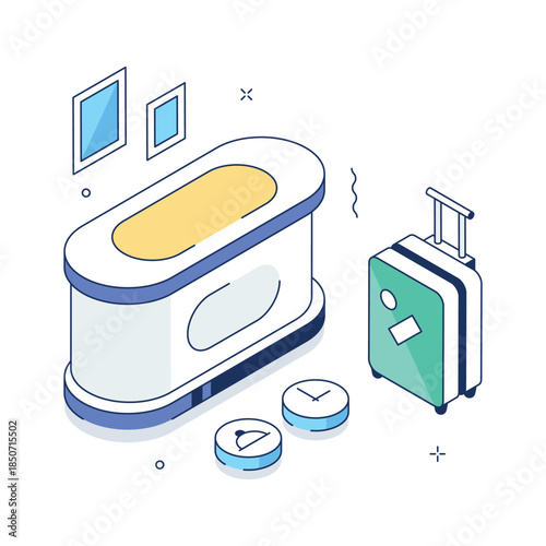 Isometric hotel reception illustration for hospitality and accommodation concepts