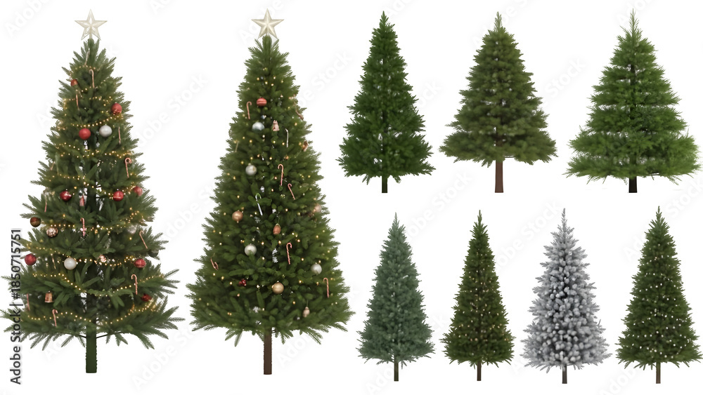 Fototapeta premium Variety of Christmas Trees - Decorated and Plain