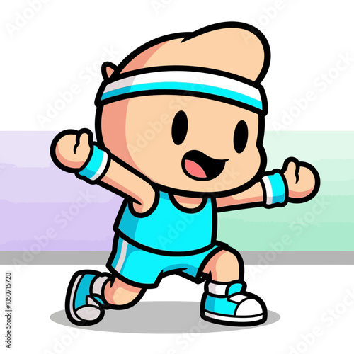 Cartoon character running with athletic wear and headband.