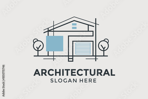 Modern House Architectural Blueprint Sketch Logo Design
