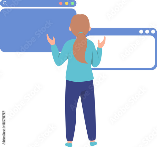 Woman managing multiple browser windows