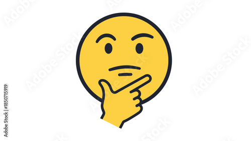 Thinking face emoji with hand on chin looking puzzled and unsure, Generative AI.