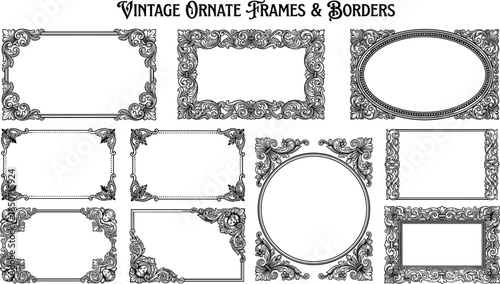 Vintage ornate frames and borders cad drawing flat vector illustration with decorative classic elements for design and invitations